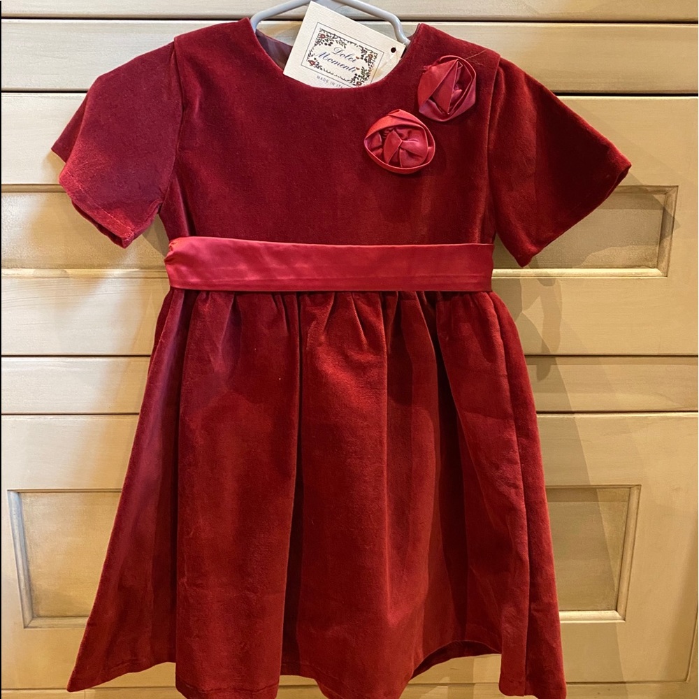 NWT Girls Velvet Burgundy dress 2t Italy